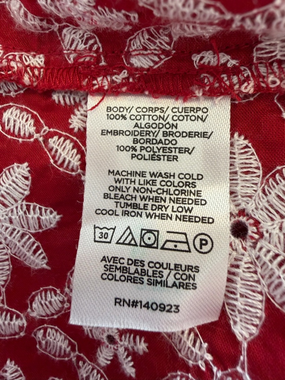 NWT LOFT Red Embroidered Split-Neck Flutter Scallop Sleeve 100% Cotton Blouse - Picture 9 of 10